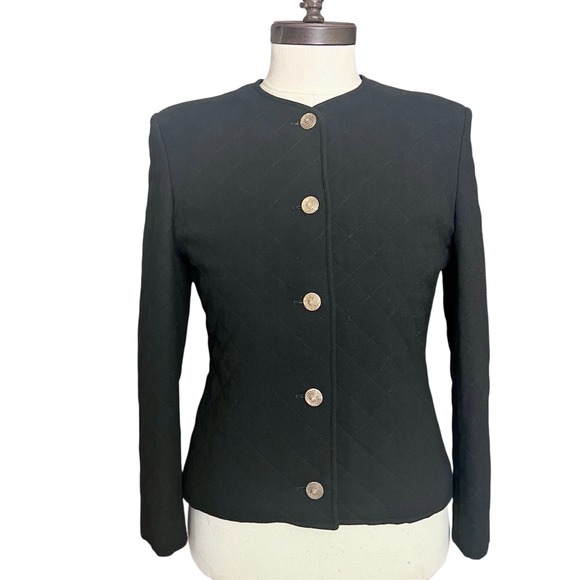 jaeger Jackets & Blazers - VTG Jaeger Jacket/Blazer SZ 12 BLK Quilted Retro Classic Cropped Button Up